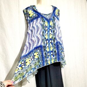 Energe' World Wear 2pc Blue/Yellow Layered Blouse (L)